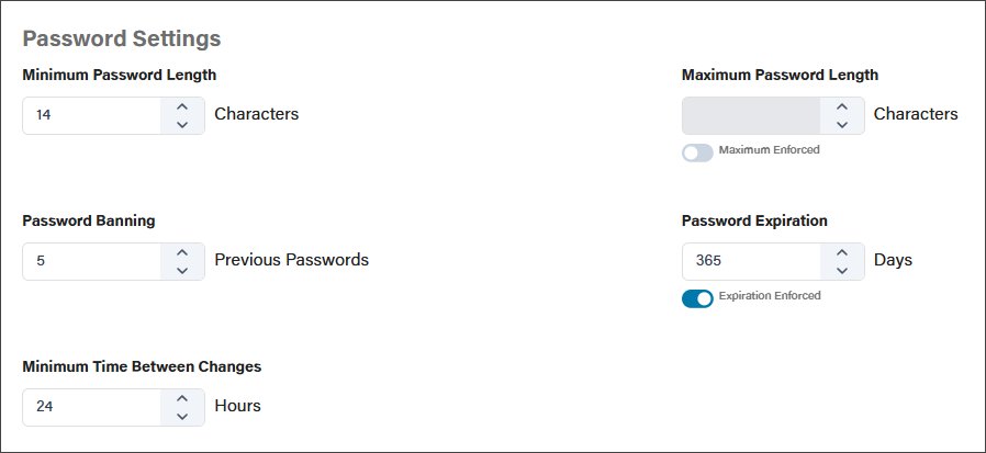 All the Password Settings fields filled out