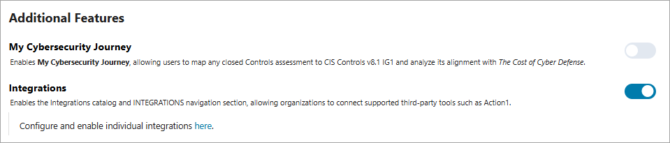System setting to enable integrations.