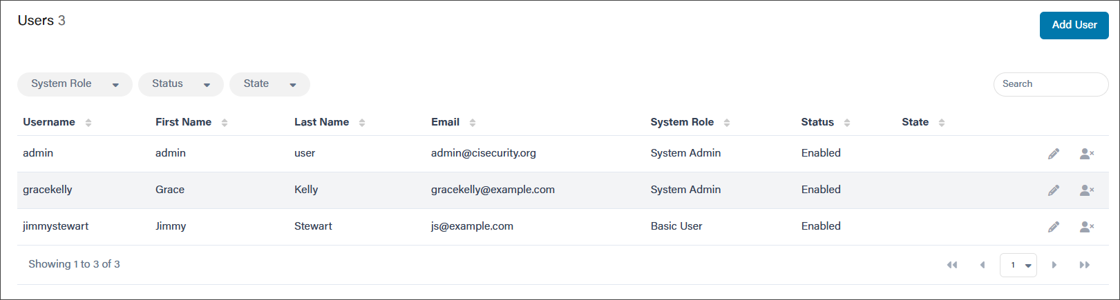 On the Users page, add users with the button on the top-right and edit individual users.
