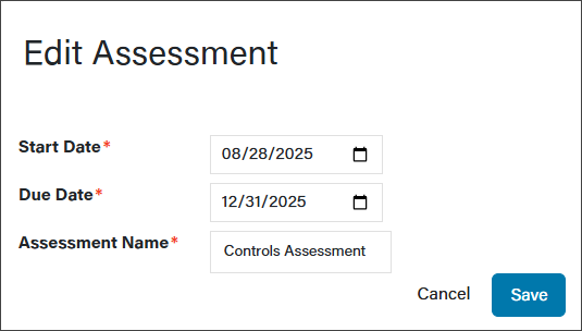 The Edit Assessment window with all its fields filled out.