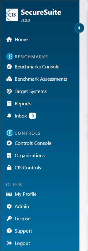 SecureSuite's navigation can be found on the left side of the application.