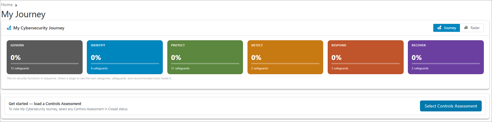 My Journey view when no Controls assessment is selected